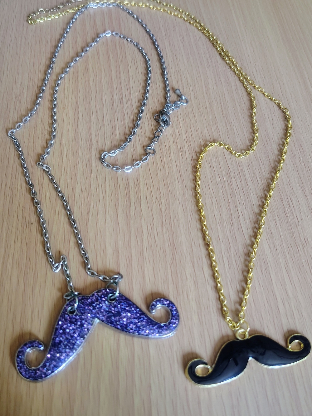 Purple Glitter & Black Mustache Pendant Necklaces - Women Jewelry